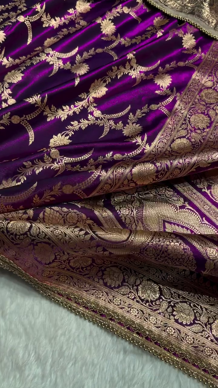 Royal Purple Banarasi Silk Saree with Intricate Golden Zari Weaving & Heavy Border