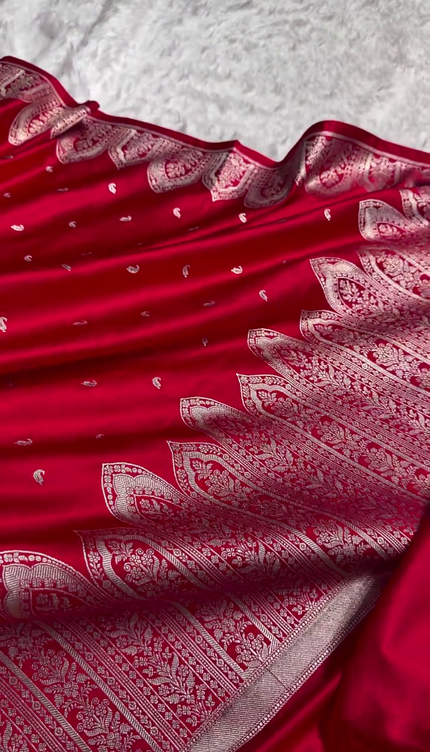 Royal Red Banarasi Silk Saree with Intricate Silver Zari Weaving