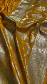 Premium Mustard Yellow Banarasi Silk Saree with Intricate Zari Butta