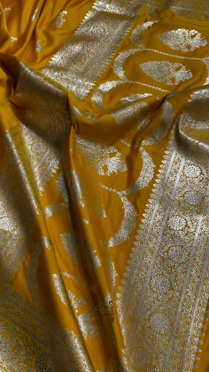 Premium Mustard Yellow Banarasi Silk Saree with Intricate Zari Butta