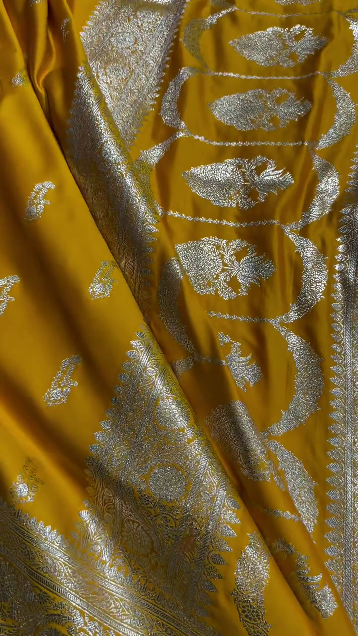 Premium Mustard Yellow Banarasi Silk Saree with Intricate Zari Butta