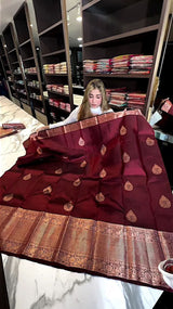 Aastha - Wine Soft Silk Saree with Jacquard Woven Motifs