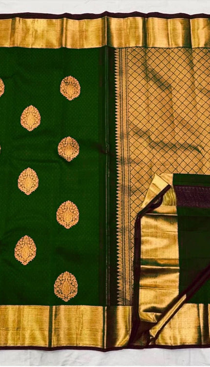 Meenal - Dark Green Soft Banarasi Silk Saree with Jacquard Weaving