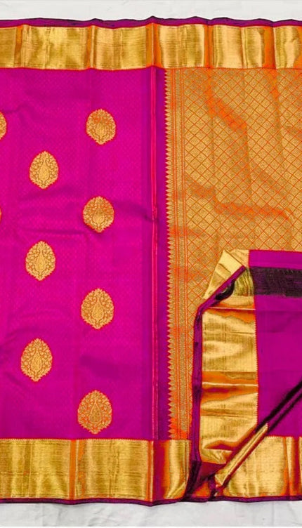 Meenal - Dark Pink Soft Banarasi Silk Saree with Jacquard Weaving