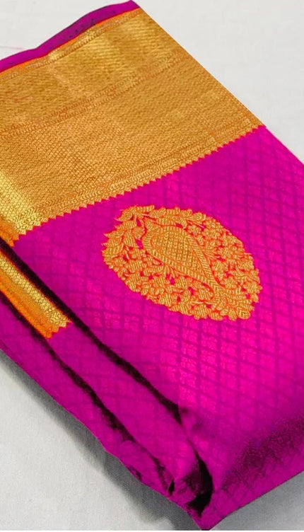 Meenal - Dark Pink Soft Banarasi Silk Saree with Jacquard Weaving