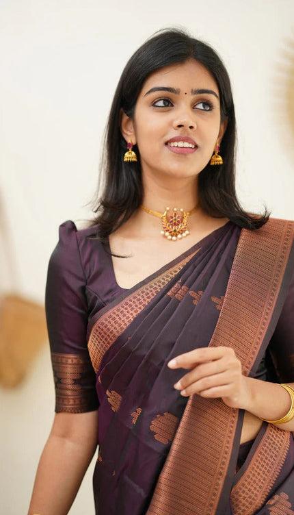 Maruti - Purple Soft Silk Saree with Jacquard Woven Border