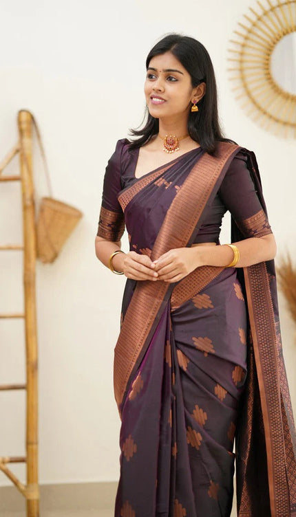 Maruti - Purple Soft Silk Saree with Jacquard Woven Border