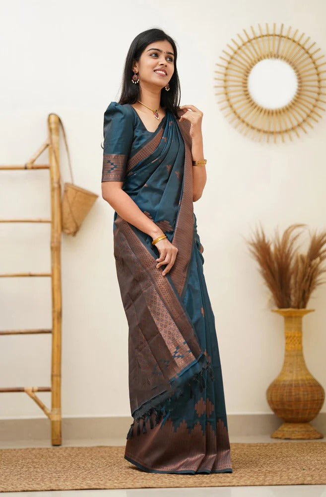 Maruti - Rama Soft Silk Saree with Jacquard Woven Border