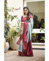 Kavya - Sky Soft Banarasi Silk Saree with Copper Jacquard Buttas