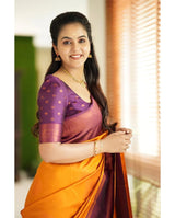 Kavya - Yellow Soft Banarasi Silk Saree with Copper Jacquard Buttas