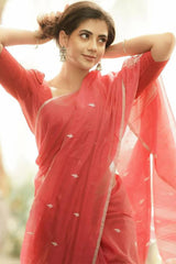 Bhagyashree - Red Pure Linen Silk Saree with Jacquard Weaving