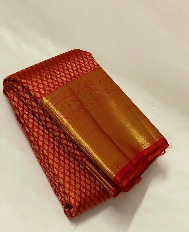 Rajelakshmi - Red Kanjivaram Silk Saree with All-over Jacquard Weave