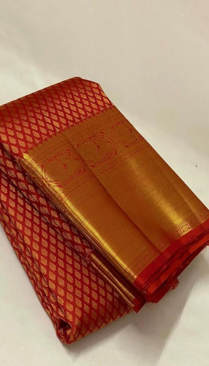 Rajelakshmi - Red Kanjivaram Silk Saree with All-over Jacquard Weave