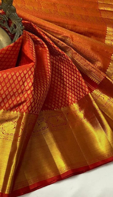 Rajelakshmi - Red Kanjivaram Silk Saree with All-over Jacquard Weave