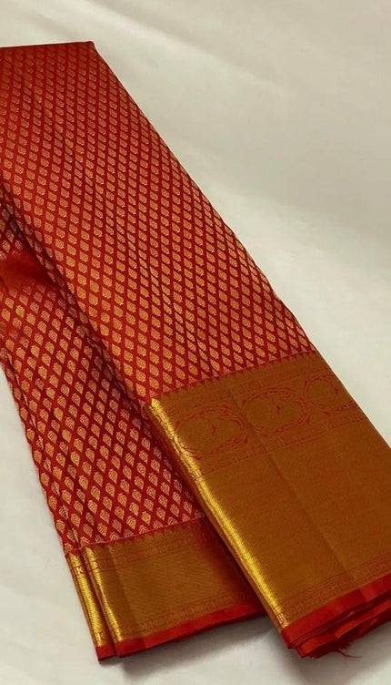 Rajelakshmi - Red Kanjivaram Silk Saree with All-over Jacquard Weave