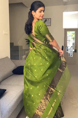 Bhavna - Green Pure Linen Silk Saree with Jacquard Weaving
