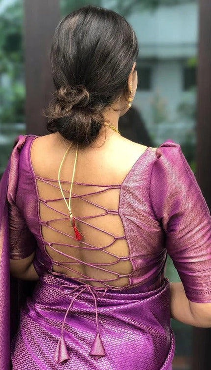 Valmika Purple Soft Kanjivaram Silk Drape with Unique Blouse Piece