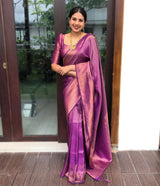 Valmika Purple Soft Kanjivaram Silk Drape with Unique Blouse Piece