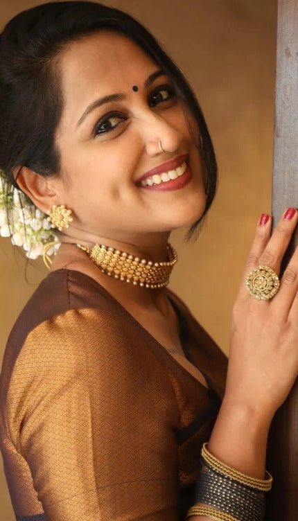Valmika Black Soft Kanjivaram Silk Drape with Unique Blouse Piece
