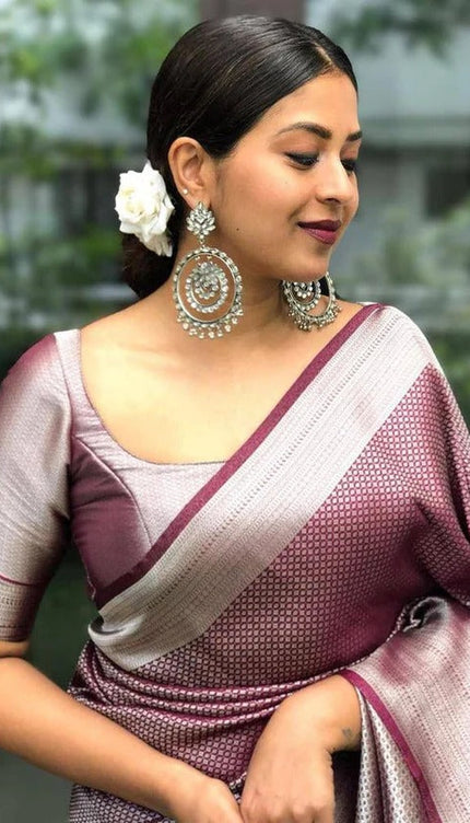 Valmika Brown Soft Kanjivaram Silk Drape with Unique Blouse Piece