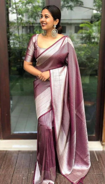 Valmika Brown Soft Kanjivaram Silk Drape with Unique Blouse Piece