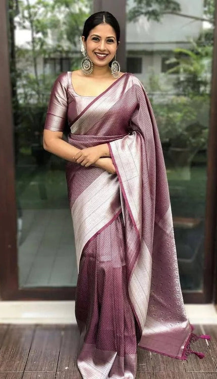 Valmika Brown Soft Kanjivaram Silk Drape with Unique Blouse Piece
