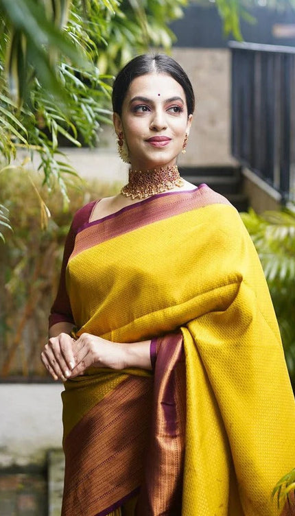 Valmika Gold-Brown Soft Kanjivaram Silk Drape with Unique Blouse Piece