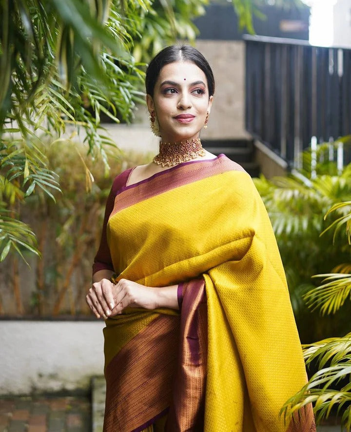 Valmika Gold-Brown Soft Kanjivaram Silk Drape with Unique Blouse Piece