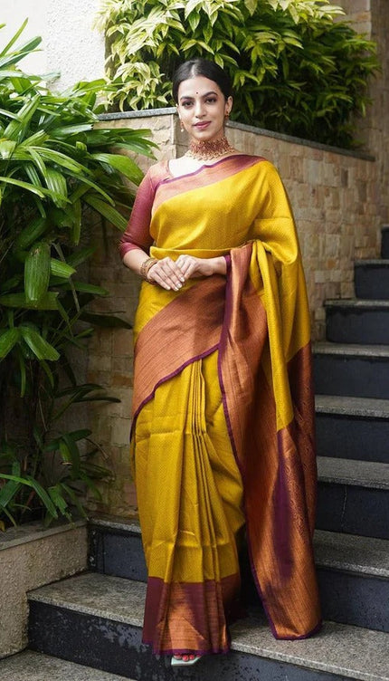 Valmika Gold-Brown Soft Kanjivaram Silk Drape with Unique Blouse Piece