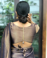 Valmika Navy Blue Soft Kanjivaram Silk Drape with Unique Blouse Piece