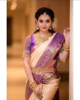 Runika - Peach Soft Silk Saree with Jacquard Purple Blouse