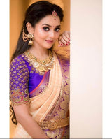 Runika - Peach Soft Silk Saree with Jacquard Purple Blouse