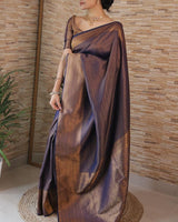 Vinika NavyBlue Soft Kanjivaram Silk Drape with Unique Blouse Piece-Valmika