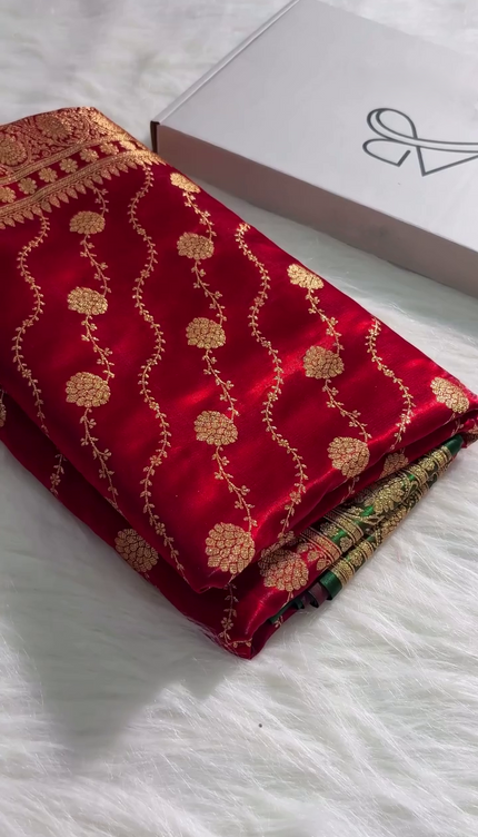 Royal Red Banarasi Silk Saree – A Touch of Timeless Grace