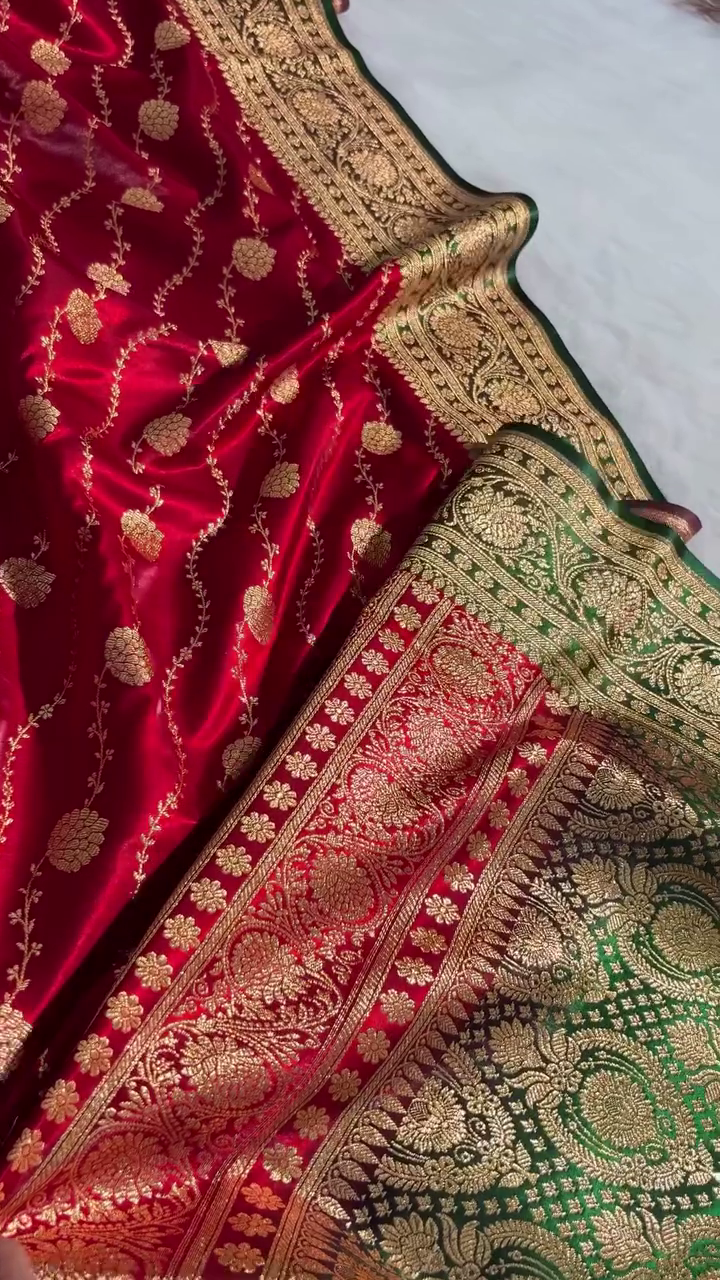 Royal Red Banarasi Silk Saree with Gold Zari Floral Jaal