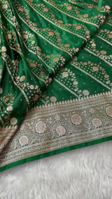 Emerald Green Banarasi Silk Saree with Intricate Gold Zari Jaal