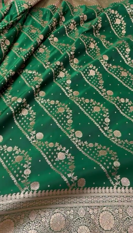 Emerald Green Banarasi Silk Saree – Woven with Royal Grace