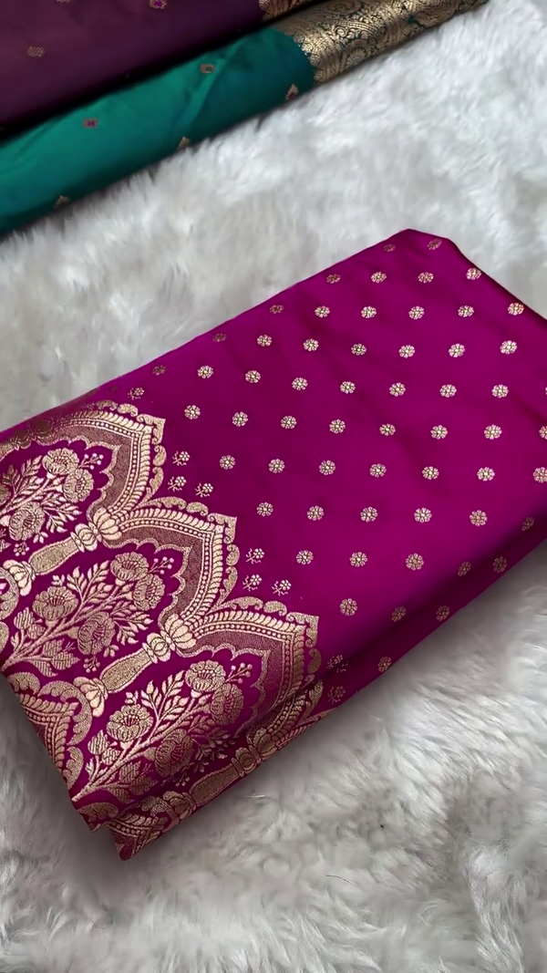 Magenta Banarasi Silk Saree with Gold Zari Butta