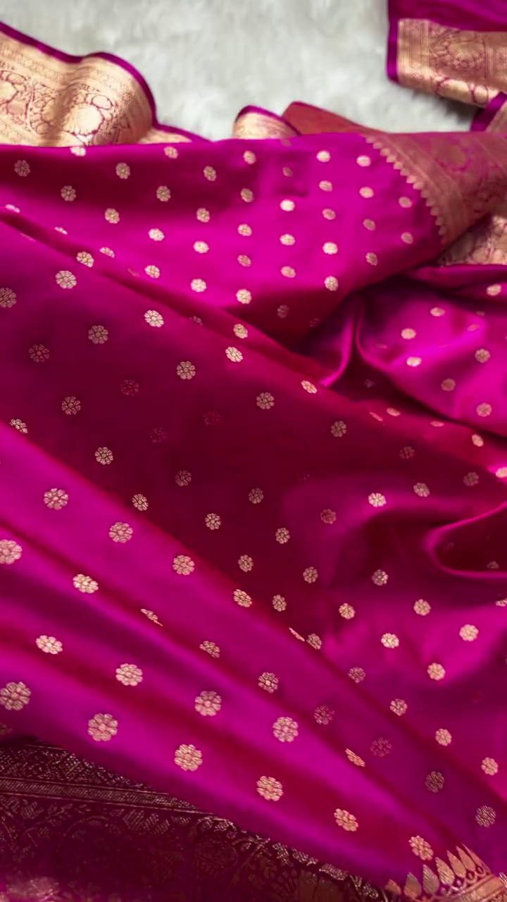 Magenta Banarasi Silk Saree with Gold Zari Butta