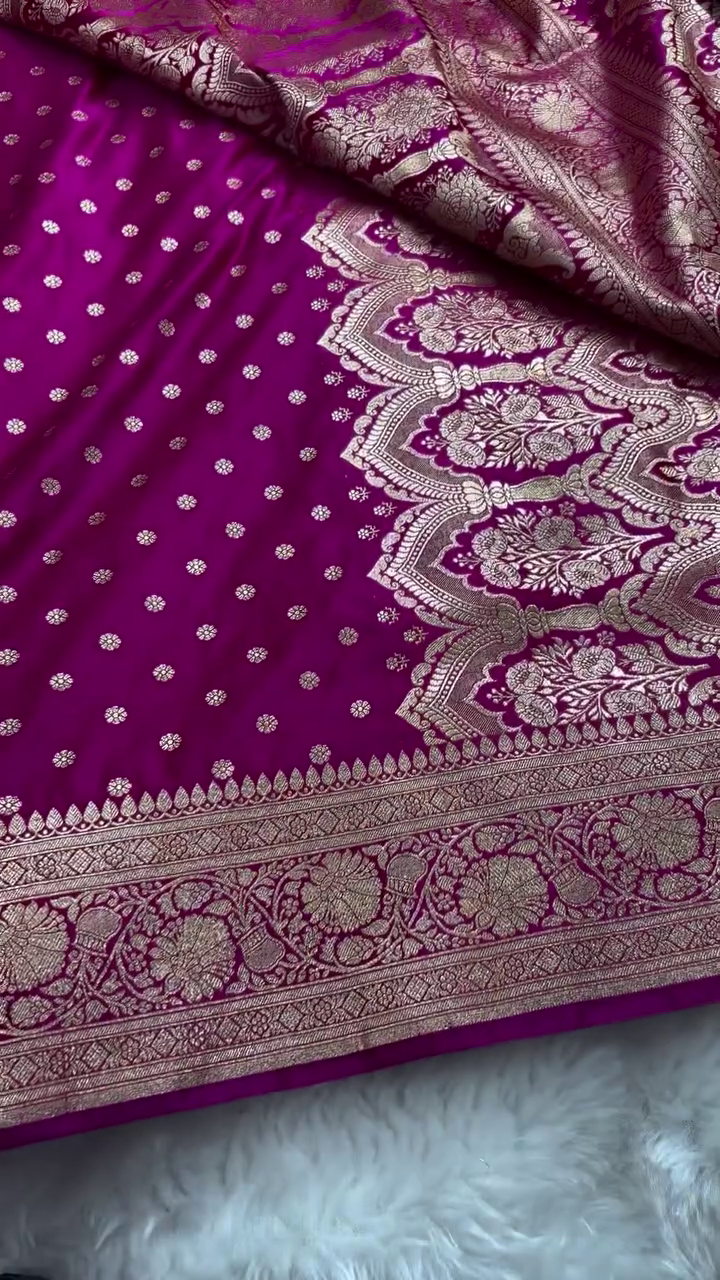 Magenta Banarasi Silk Saree with Gold Zari Butta