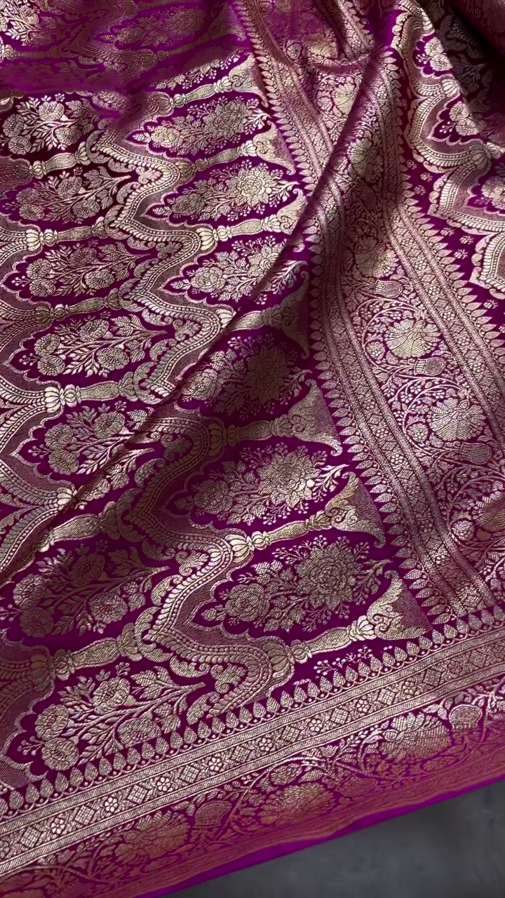Magenta Banarasi Silk Saree with Gold Zari Butta
