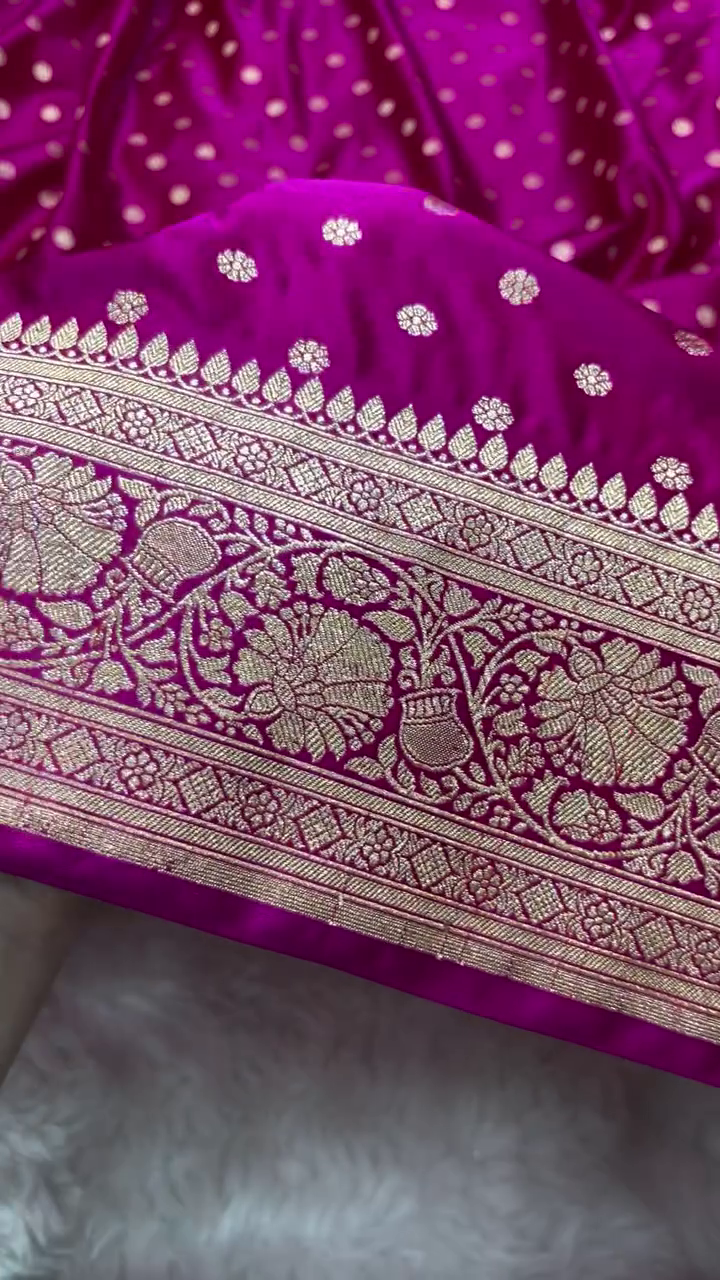 Magenta Banarasi Silk Saree with Gold Zari Butta