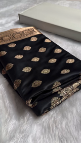 Black Banarasi Silk Saree with Gold Zari Leaf Butta