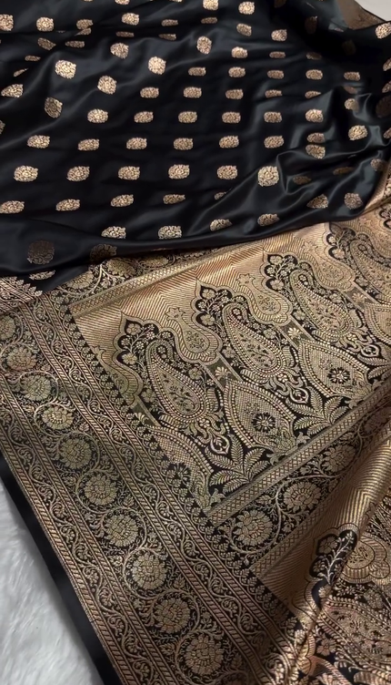 Black Banarasi Silk Saree with Gold Zari Leaf Butta