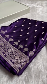 Royal Purple Banarasi Silk Saree with Silver Zari Floral Butta