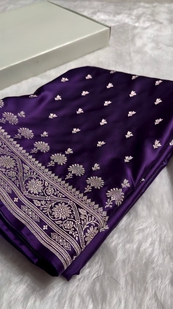 Royal Purple Banarasi Silk Saree with Silver Zari Floral Butta