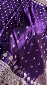 Royal Purple Banarasi Silk Saree with Silver Zari Floral Butta