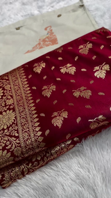 Maroon Banarasi Silk Saree with Gold Zari Leaf Butta