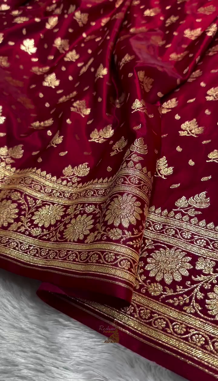 Maroon Banarasi Silk Saree with Gold Zari Leaf Butta