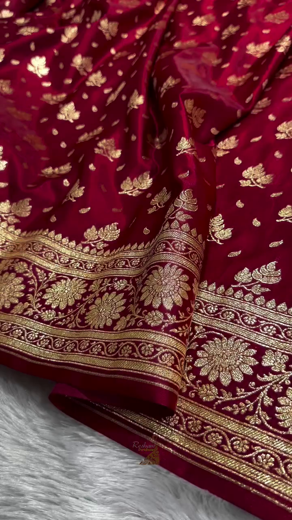 Maroon Banarasi Silk Saree with Gold Zari Leaf Butta